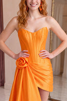 Load image into Gallery viewer, Orange Floral Strapless Corset Tight Short Cocktail Dress with Side Cape