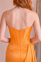 Load image into Gallery viewer, Orange Floral Strapless Corset Tight Short Cocktail Dress with Side Cape