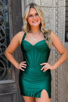 Load image into Gallery viewer, Sparkly Dark Green Beaded Corset Halter Tight Short Cocktail Dress