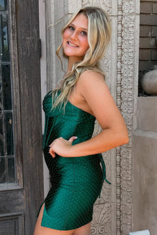 Sparkly Dark Green Beaded Corset Halter Tight Short Cocktail Dress