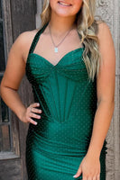 Load image into Gallery viewer, Sparkly Dark Green Beaded Corset Halter Tight Short Cocktail Dress