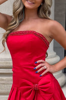 Load image into Gallery viewer, Sparkly Red Beaded Strapless Short Cocktail Dress with Bow