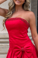 Load image into Gallery viewer, Sparkly Red Beaded Strapless Short Cocktail Dress with Bow