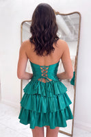 Load image into Gallery viewer, Dark Red Strapless Cut Out Ruffled Short Cocktail Dress