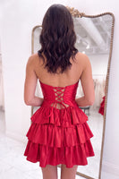 Load image into Gallery viewer, Dark Red Strapless Cut Out Ruffled Short Cocktail Dress