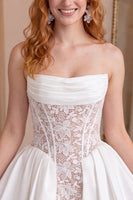 Load image into Gallery viewer, White A-Line Strapless Corset Short Cocktail Dress with Lace