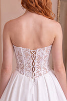 Load image into Gallery viewer, White A-Line Strapless Corset Short Cocktail Dress with Lace