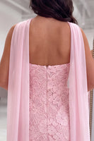 Load image into Gallery viewer, Pink Tight Neck Scarf Strapless Short Cocktail Dress with Lace