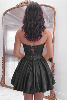 Black Corset Appliqued Sweetheart Short Cocktail Dress