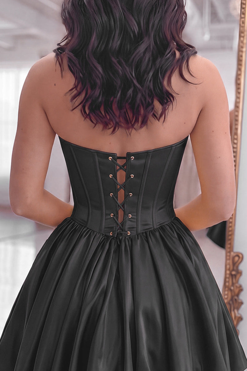 Load image into Gallery viewer, Black Corset Appliqued Sweetheart Short Cocktail Dress