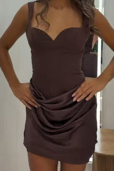 Coffee Bodycon Thick Straps Draped Short Cocktail Dress