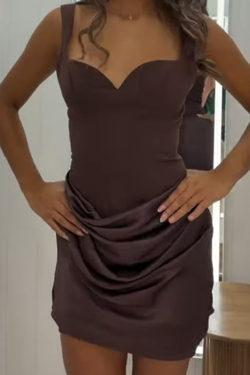 Load image into Gallery viewer, Coffee Bodycon Thick Straps Draped Short Cocktail Dress
