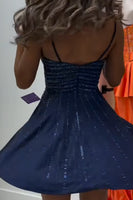 Load image into Gallery viewer, Sparkly Navy A-Line Beaded Spaghetti Straps Short Cocktail Dress
