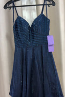 Load image into Gallery viewer, Sparkly Navy A-Line Beaded Spaghetti Straps Short Cocktail Dress