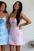 Load image into Gallery viewer, Pink Strapless A-Line Short Cocktail Dress with 3D Flower