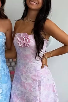 Pink Strapless A-Line Short Cocktail Dress with 3D Flower