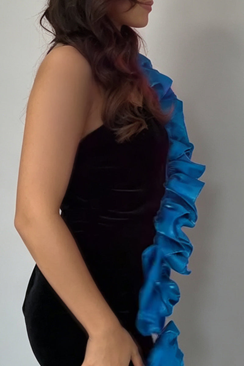 Load image into Gallery viewer, Blue Tight Floral One Shoulder Short Cocktail Dress with Ruffles