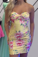Load image into Gallery viewer, Yellow Bodycon Sweetheart Printed Short Cocktail Dress