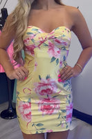 Load image into Gallery viewer, Yellow Bodycon Sweetheart Printed Short Cocktail Dress