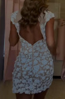 Load image into Gallery viewer, Black Floral Tight High Neck Short Cocktail Dress with Keyhole