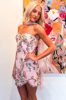 Load image into Gallery viewer, Sparkly Pink Tight Strapless Beaded Mini Cocktail Dress with Sequins