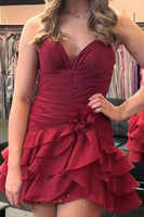 Load image into Gallery viewer, Brown Halter Neck Ruffled Short Cocktail Dress with 3D Flowers