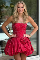Load image into Gallery viewer, Red Strapless Corset A Line Short Cocktail Dress with 3D Flower