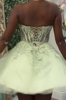 Load image into Gallery viewer, Floral Sage Green A Line Corset Strapless Short Cocktail Dress