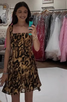 Load image into Gallery viewer, Brown Leopard A-Line Square Neck Printed Short Cocktail Dress