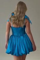 Load image into Gallery viewer, Sparkly Blue Corset A Line Spaghetti Straps Short Cocktail Dress with Bows