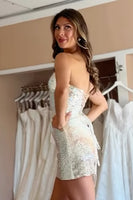Load image into Gallery viewer, Sparkly Gold Bodycon Sequins Strapless Mini Cocktail Dress