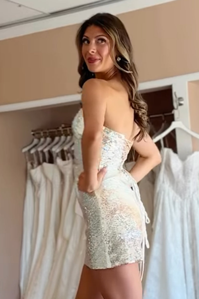 Load image into Gallery viewer, Sparkly Gold Bodycon Sequins Strapless Mini Cocktail Dress