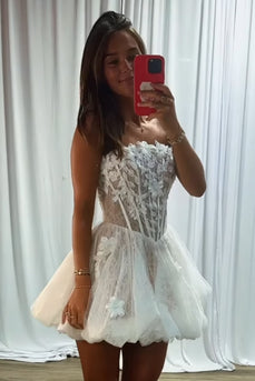 Floral White Corset Strapless A Line Short Cocktail Dress