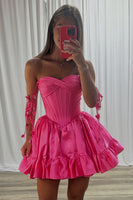 Load image into Gallery viewer, Hot Pink Flroal Corset A Line Strapless Ruched Mini Cocktail Dress