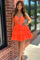 Load image into Gallery viewer, Sparkly Navy Cut Out Sweetheart Ruffled Short Cocktail Dress with Beading