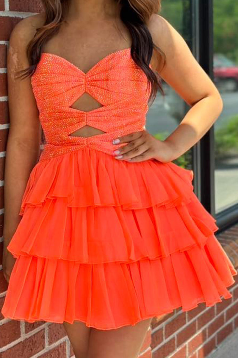 Load image into Gallery viewer, Sparkly Navy Cut Out Sweetheart Ruffled Short Cocktail Dress with Beading