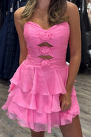 Load image into Gallery viewer, Navy Ruffled A Line Strapless Short Cocktail  Dress with 3D Flowers