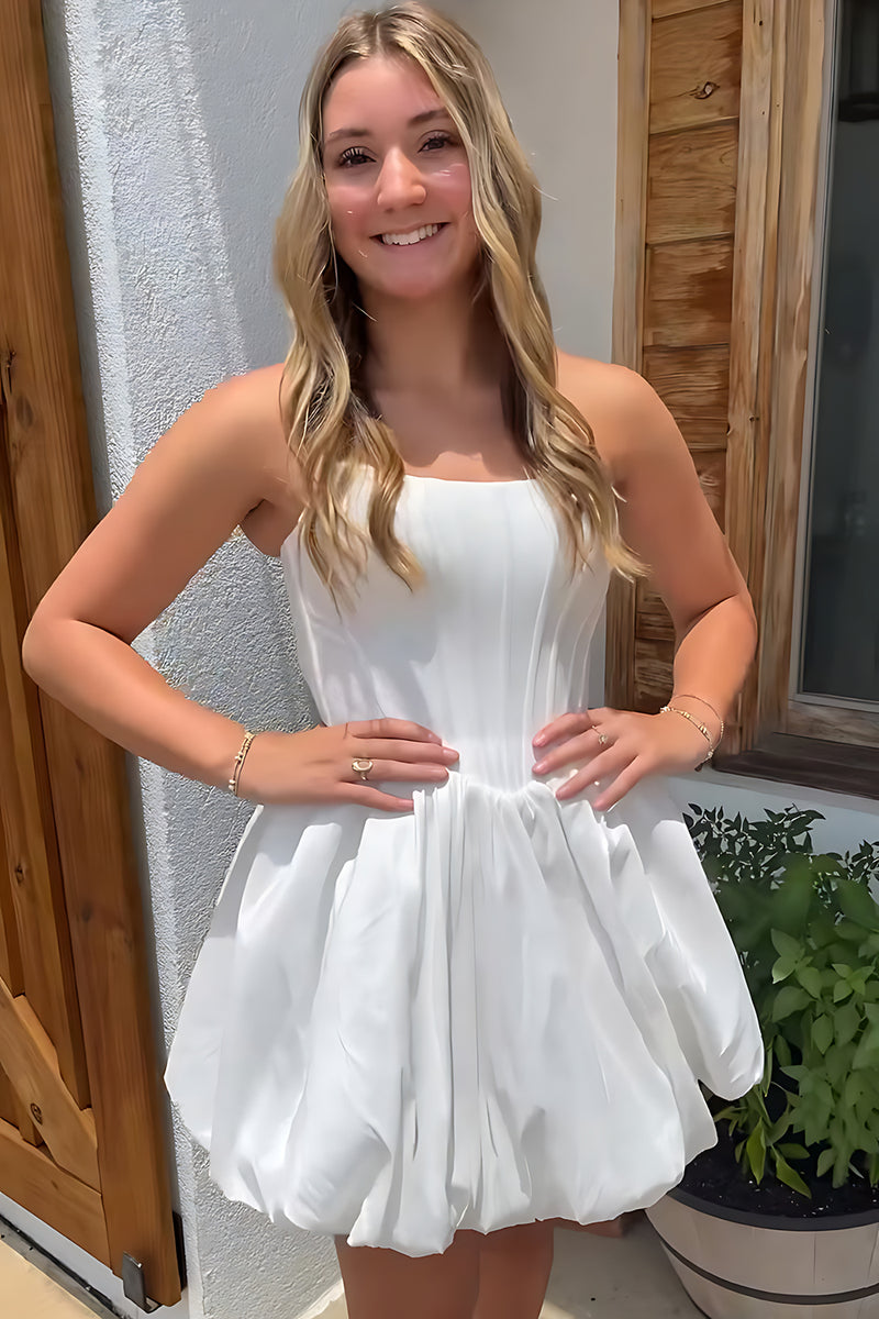 Load image into Gallery viewer, White A Line Corset Strapless Mini Bubble Cocktail Dress