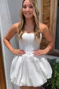White A Line Corset Strapless Mini Bubble Cocktail Dress