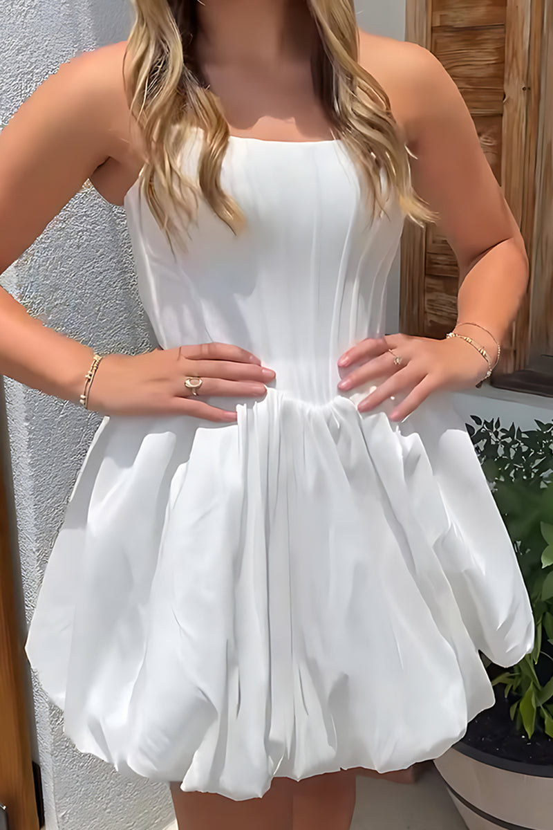 Load image into Gallery viewer, White A Line Corset Strapless Mini Bubble Cocktail Dress