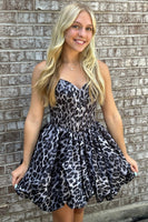 Load image into Gallery viewer, Black Leopard Sweetheart Corset A Line Printed Mini Cocktail Dress