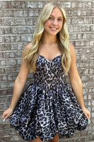Load image into Gallery viewer, Black Leopard Sweetheart Corset A Line Printed Mini Cocktail Dress