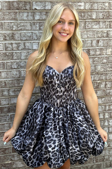 Black Leopard Sweetheart Corset A Line Printed Mini Cocktail Dress