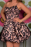 Load image into Gallery viewer, Brown Leopard A-Line Spaghetti Straps Corset Short Cocktail Dress