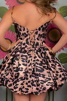 Load image into Gallery viewer, Brown Leopard A-Line Spaghetti Straps Corset Short Cocktail Dress