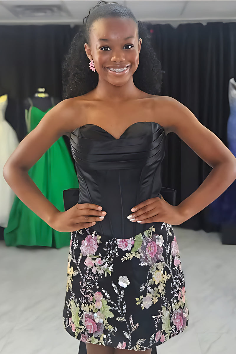 Load image into Gallery viewer, Sparkly Black Corset TIght Sweetheart Short Cocktail Dress