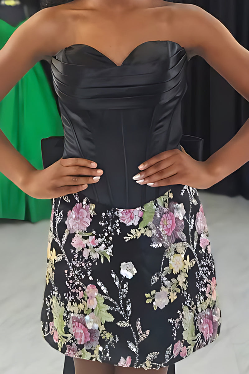 Load image into Gallery viewer, Sparkly Black Corset TIght Sweetheart Short Cocktail Dress