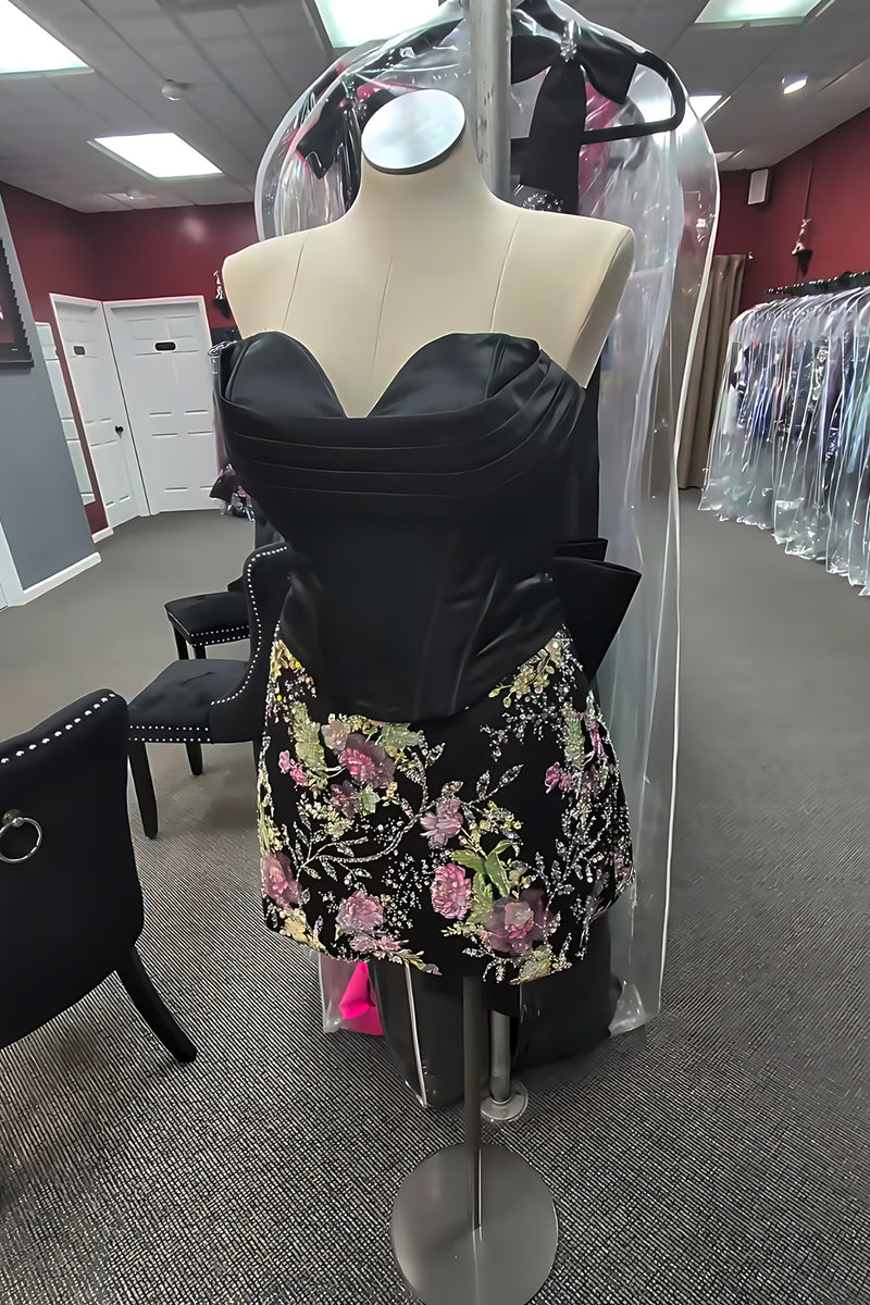Load image into Gallery viewer, Sparkly Black Corset TIght Sweetheart Short Cocktail Dress