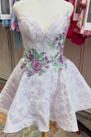 Load image into Gallery viewer, Light Pink Floral A Line Corset Sweetheart Short Cocktail Dress
