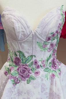 Light Pink Floral A Line Corset Sweetheart Short Cocktail Dress